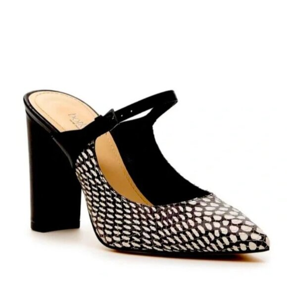 Botkier Shoes - NEW Botkier Hannah Black and White Snakeskin Mary Jane Block Heel Mules Size 6.5